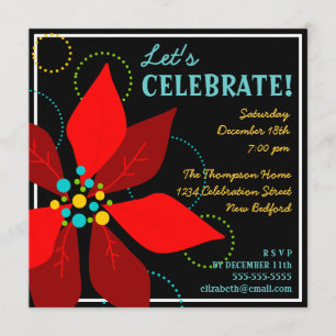 Fun Poinsettia Retro Holiday Party Invitation
