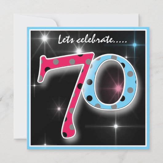 Fun Polka Dot 70th Birthday Party Invitation Kaart (Voorkant)
