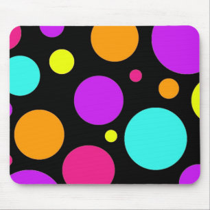 Fun Polka Dots Black Oranje Paars Blauwgroen Roze Muismat