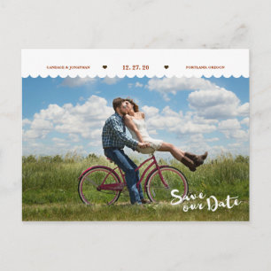 Fun Polka Dots Brush Script Foto De datum opslaan Aankondigingskaart