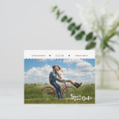 Fun Polka Dots Brush Script Foto De datum opslaan Aankondigingskaart (Staand voorkant)