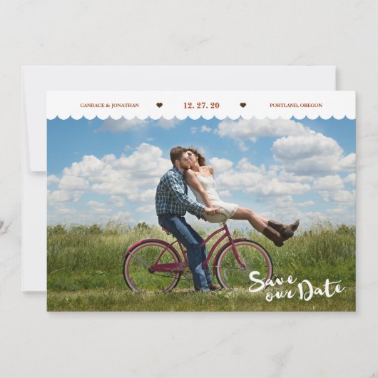 Fun Polka Dots Brush Script Foto De datum opslaan Save The Date (Voorkant)