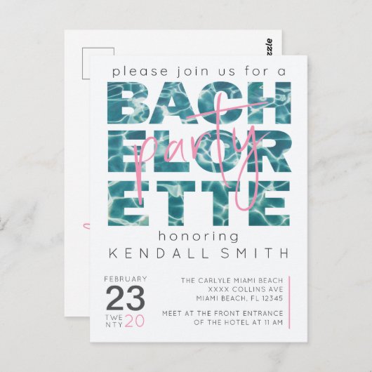 Fun Pool and Tropical Theme Bachelorette Party Briefkaart (Voorkant / Achterkant)
