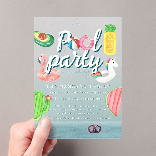 Fun Pool Floaties | poolparty Acryl Uitnodigingen (Insitu (Draagbaar))