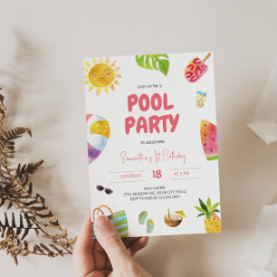 Fun Pool Party Anniversaire Invitation