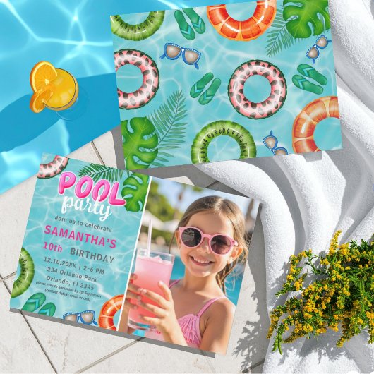 Fun Pool Party Any Age Birthday Invitation Kaart