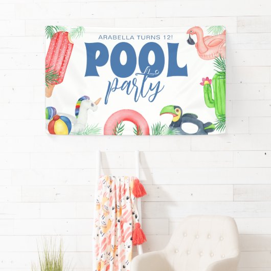 Fun Pool Party | Bannière d'anniversaire (En situation)
