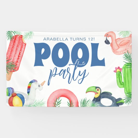 Fun Pool Party | Bannière d'anniversaire (Horizontal)