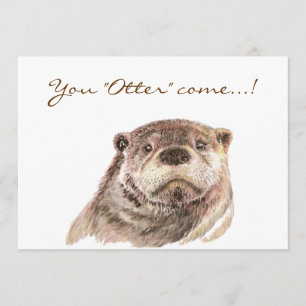Fun Pool Party Birthday Cute Otters Invite Kaart