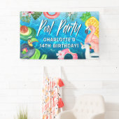 Fun Pool Party d'été Bannière d'anniversaire (En situation)