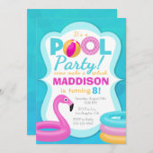 Fun Pool Party Inflatable Birthday Invitation Kaart (Voorkant / Achterkant)