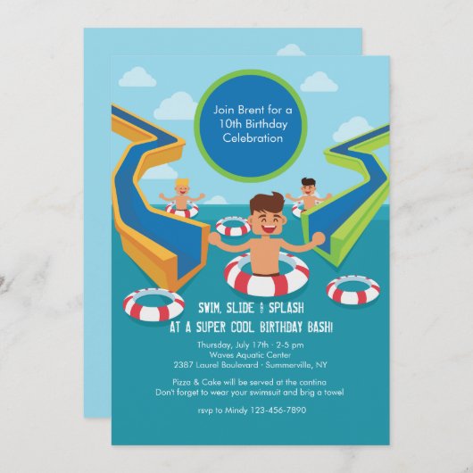 Fun Pool Party Invitation Kaart (Voorkant / Achterkant)