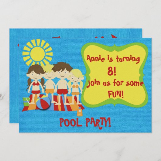 Fun Pool Party Kaart (Voorkant / Achterkant)