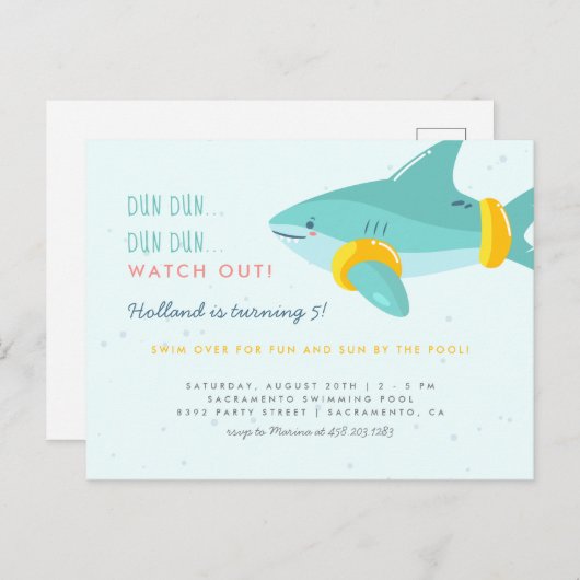 Fun Pool Party Shark Arm Bands Kids Verjaardag Uitnodiging Briefkaart (Voorkant / Achterkant)