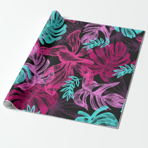 Fun Psychedelic en Ggloed Neon Leaves Cadeaupapier