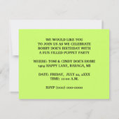 FUN PUPPET ARTIJ THEME BIRTHDAY INVITE INVITATION KAART (Achterkant)