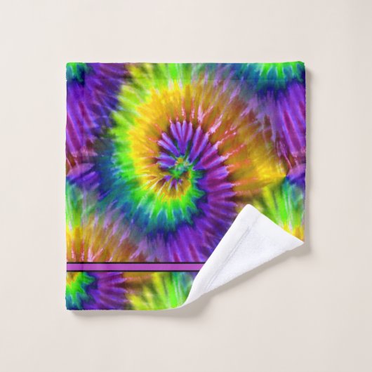 Fun Purple Vert Orange Rétro Teint Teinture Monogr (Gant de toilette)