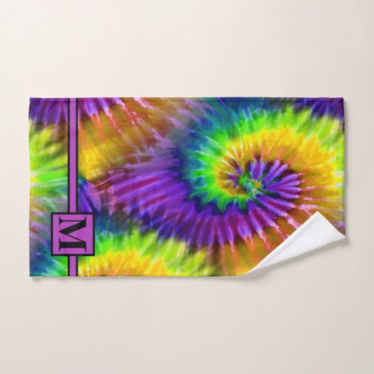 Fun Purple Vert Orange Rétro Teint Teinture Monogr (Serviette à main)