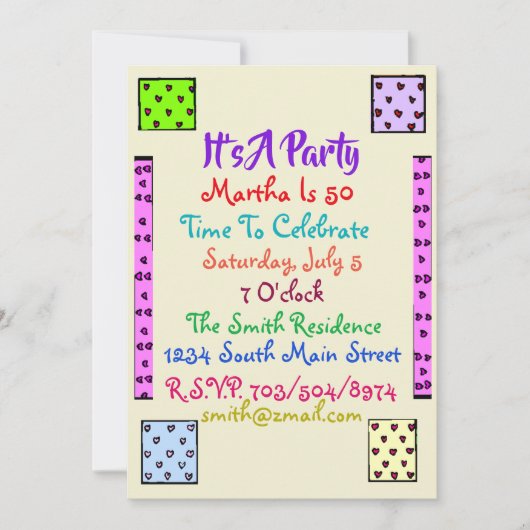 Fun Quilt Birthday Party Invitation Kaart (Voorkant)