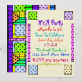 Fun Quilt Birthday Party Invitation Kaart (Voorkant / Achterkant)