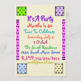 Fun Quilt Birthday Party Invitation Kaart