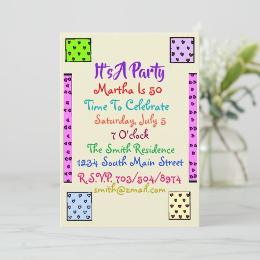 Fun Quilt Invitation à la fête d'anniversaire (Debout devant)