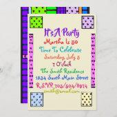 Fun Quilt Invitation à la fête d'anniversaire (Devant / Derrière)