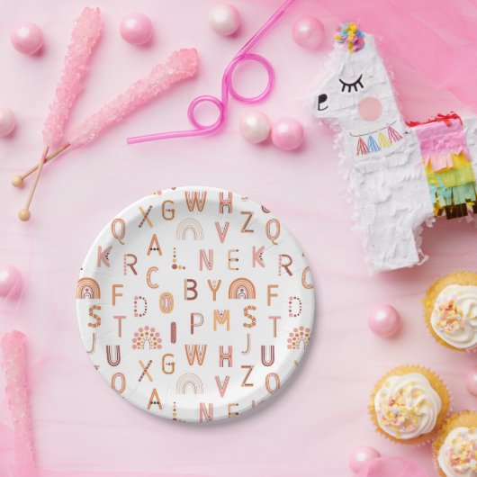 Fun Rainbow Alphabet Pattern Papieren Bordje (Feest)