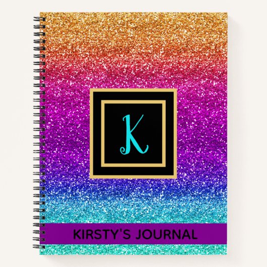 Fun Rainbow Gradient Glitter Luxury Journal Notitieboek (Voorkant)