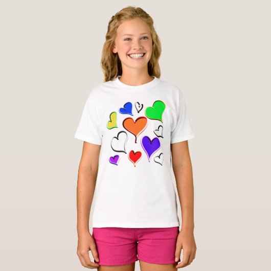 Fun Rainbow Hearts T-shirt (Voorkant volledig)