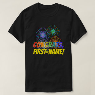 Fun Rainbow Kijk "CONGRATS" + aangepaste naam T-shirt