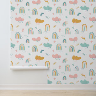 Fun Rainbow & Rain Cloud Pattern Behang