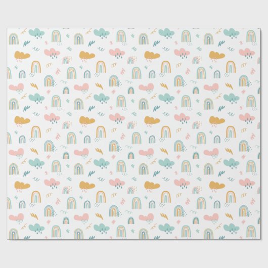 Fun Rainbow & Rain Cloud Pattern Cadeaupapier (Vlak)
