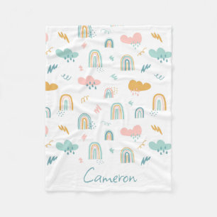 Fun Rainbow & Rain Cloud Pattern Fleece Deken