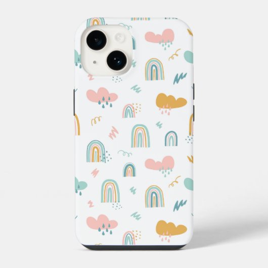 Fun Rainbow & Rain Cloud Pattern iPhone Hoesje (Achterkant)