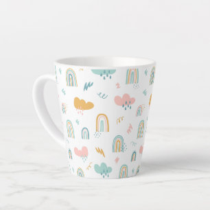Fun Rainbow & Rain Cloud Pattern Latte Mok