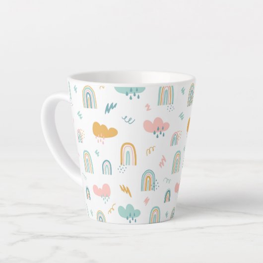 Fun Rainbow & Rain Cloud Pattern Latte Mok (Linkerhoek)