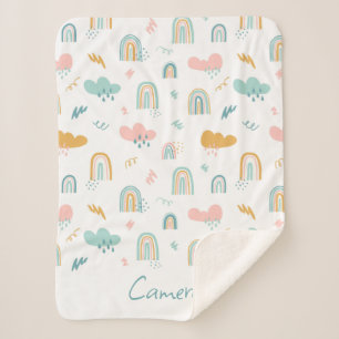 Fun Rainbow & Rain Cloud Pattern Sherpa Deken
