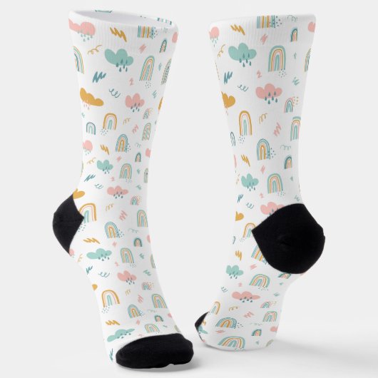 Fun Rainbow & Rain Cloud Pattern Sokken (Gebogen)