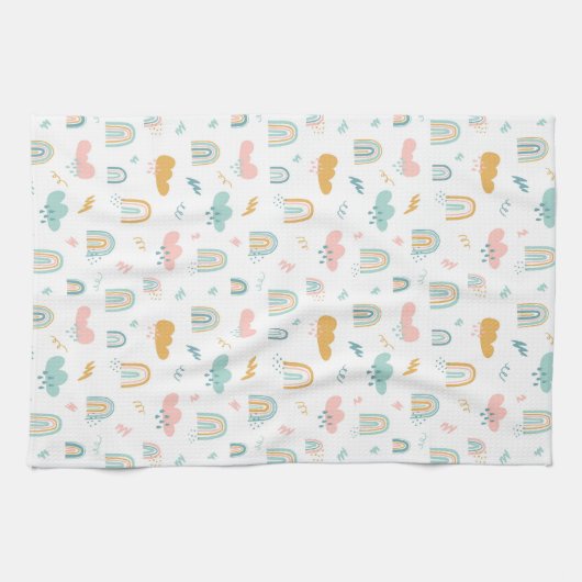 Fun Rainbow & Rain Cloud Pattern Theedoek (Horizontaal)