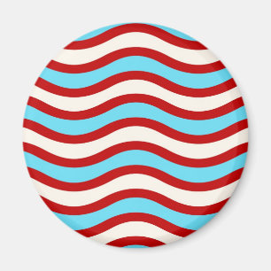 Fun Red Blauwgroen Turquoise White Wavy Lines Stri Magneet