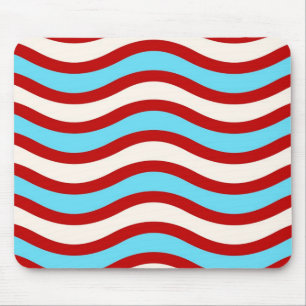 Fun Red Blauwgroen Turquoise White Wavy Lines Stri Muismat