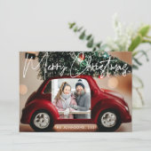 Fun Red Car Joyeux Carte photo de Noël (Debout devant)