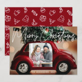 Fun Red Car Joyeux Carte photo de Noël (Devant / Derrière)