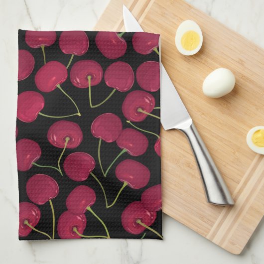 Fun Red Cherries | Jouw namen toevoegen Theedoek (Quarter Fold)