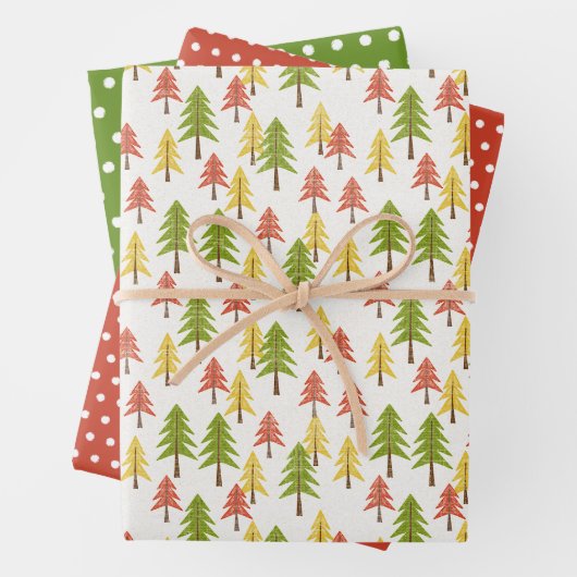 Fun Red Green Yellow Abstract Pine Tree Patroon Inpakpapier Vel (In situ)