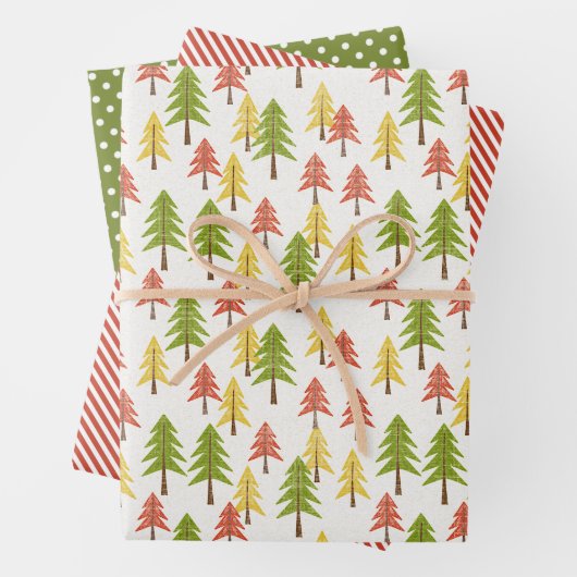 Fun Red Green Yellow Abstract Pine Tree Patroon Inpakpapier Vel (In situ)