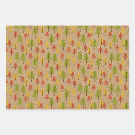 Fun Red Green Yellow Abstract Pine Tree Patroon Inpakpapier Vel (Voorkant)