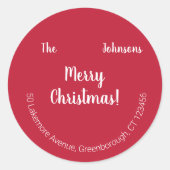 Fun Red Merry-kerstretouradres Ronde Sticker (Voorkant)