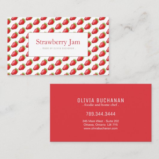 Fun Red Realistic Strawberry Pattern Visitekaartje (Voorkant / Achterkant)
